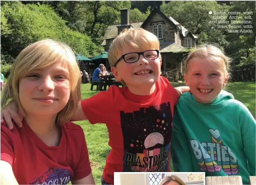  ??  ?? ● Bertie, centre, with
brother Archie, left, and sister Emmeline; inset below, with
mum Alison