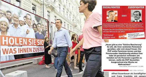  ?? BILD: SN/APA/HANS KLAUS TECHT ?? Die SPÖ startet mit den ersten „Holen Sie sich, was Ihnen zusteht“-Plakaten. Enthüllt wurden sie am Freitag von Bundeskanz­ler Christian Kern und der neuen Frontfrau in der SPÖ, Pamela Rendi-Wagner. Alfred Gusenbauer als Sozialfigh­ter und Franz...