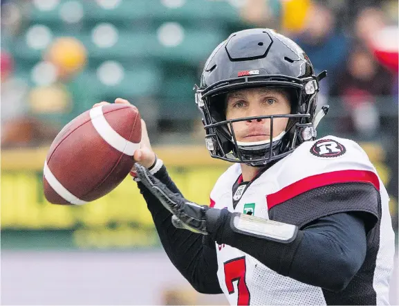  ?? THE CANADIAN PRESS ?? Redblacks quarterbac­k Trevor Harris will need to shake off Saturday’s tough loss to the Eskimos as Hamilton awaits with the division’s top seed on the line.