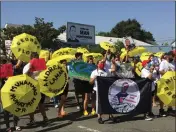  ?? THOMAS GASE — TIMES-HERALD FILE ?? People march in Vallejo demanding justice for Sean Monterrosa, who was killed on June 2, 2020 by Vallejo Police Officer Jarrett Tonn. A billboard with art of Monterrosa and a message demanding justice is shown in the background.