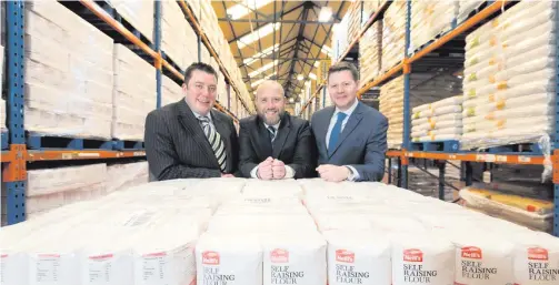  ??  ?? From left: James Eyre, commercial director at Titanic Quarter, Karl McCrum, sales and marketing manager at Neill’s Flour, and Andrew Gawley, associate director at Lisney Belfast