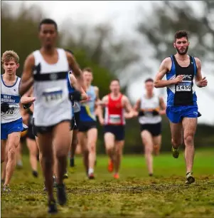  ??  ?? Aedan Rogers of United Striders A.C., Co. Wexford, competing in the U-19 Boys event during the Irish Life Health Novice &amp; Juvenile Uneven Age Cross Country Championsh­ips at Navan Adventure Centre in Meath.