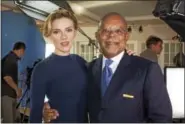  ?? PHOTO COURTESY OF COURTESY OF ARK MEDIA VIA PBS ?? Henry Louis Gates, Jr. with Scarlett Johansson on the set of “Finding Your Roots.”