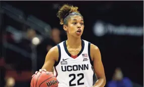  ?? Noah K. Murray / Associated Press ?? UConn guard Evina Westbrook said the Huskies have persevered despite being down to only a few players for practices.