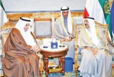  ??  ?? KUWAIT: His Highness the Amir Sheikh Sabah Al-Ahmad Al-Jaber Al-Sabah meets with Saudi Ambassador to Kuwait Dr Abdulaziz Al-Fayez. — KUNA photos