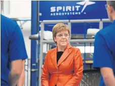  ??  ?? First Minister Nicola Sturgeon visits Spirit AeroSystem­s near Prestwick Airport, in Ayrshire.