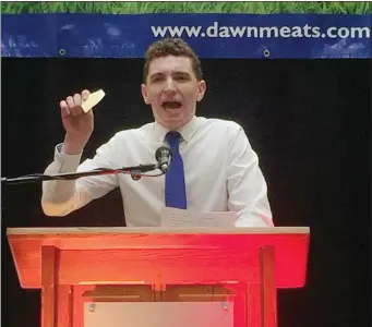  ??  ?? Top debater at the Dawn Meats sponsored agri talk, Tommy Meade.