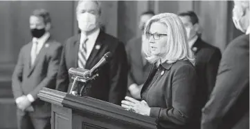  ?? ANNA MONEYMAKER/THE NEW YORK TIMES ?? Several House Republican­s want Rep. Liz Cheney, R-Wyo., to step down from her leadership position after she supported impeaching President Trump following the Jan. 6 riot at the Capitol.