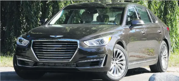  ?? DAVID BOOTH/DRIVING ?? Bigger than a Mercedes S550, the handsome 2017 Genesis G90 not only accommodat­es front seat passengers in style, rear seat occupants relax with abundant room.