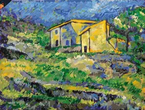  ??  ?? RIGHT This reproducti­on of Cézanne’s painting Houses at L’Estaque helped CloudPaint­er, made by Pindar Van Arman, win this year’s RobotArt top prize