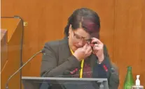  ?? IMAGE FROM VIDEO VIA ASSOCIATED PRESS ?? Witness Courteney Ross answers questions Thursday in the trial of former Minneapoli­s police Officer Derek Chauvin. Ross testified she and George Floyd dealt with opioid addiction and ‘tried really hard to break that addiction many times.’