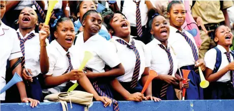  ??  ?? Students of St Andrew Technical High School are ecstatic after their team’s penalty shoot-out win over Wolmer’s Boys in the semi-final of the ISSA/Digicel Manning Cup at the National Stadium in St Andrew, yesterday.