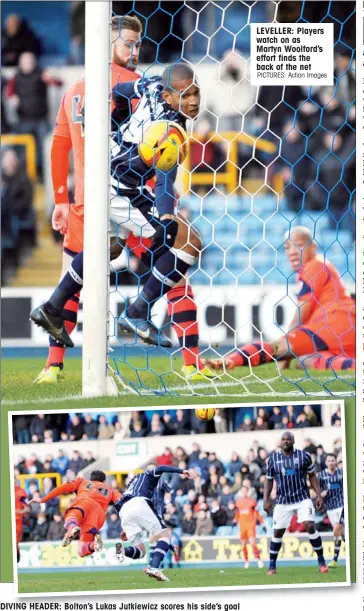  ?? PICTURES: Action Images ?? LEVELLER: Players watch on as Martyn Woolford’s effort finds the back of the net