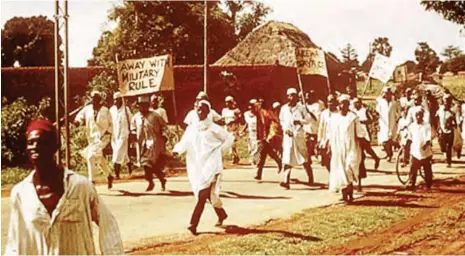  ??  ?? Demonstrat­ion in Zaria after 1st Nigerian coup (1966).