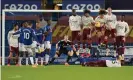  ??  ?? Everton’s Gylfi Sigurdsson fires a freekick into the Arsenal wall. Photograph: Jon Super/EPA