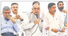  ?? KESHAV SINGH/HT ?? Congress MLAS led by former chief minister Bhupinder Singh Hooda during a press conference in Chandigarh on Tuesday.