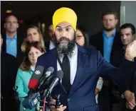  ?? DARRYL DYCK / THE CANADIAN PRESS ?? When reporters asked NDP Leader Jagmeet Singh who the president of Venezuela is, Singh wouldn’t name one. “The people will decide,” he said.