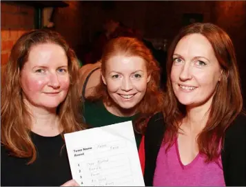  ??  ?? Elaine Cruise, Leah Maher and Joanne Daly at the Friends of Gorey Hostipal table quiz in Katie Daly’s.