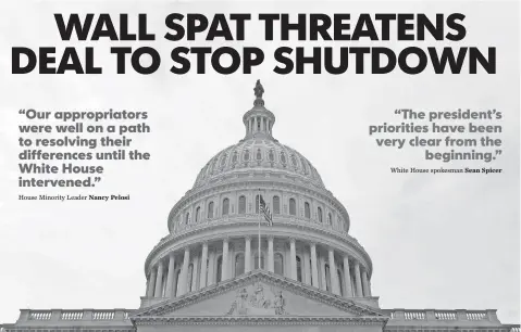  ??  ?? Lawmakers return to Washington this week to seek a funding compromise that would avoid a government shutdown on Friday.