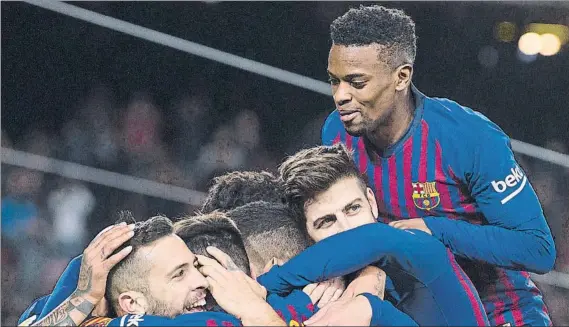  ?? FOTO: PERE PUNTÍ ?? “He aprendido de los mejores del mundo”, escribió Semedo En la imagen celebra un gol de un compañero en la cima de la piña: “Os deseo la mejor suerte del mundo”, añadió