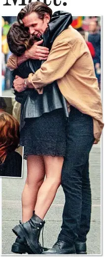  ?? ?? WALKING TALL: Matt Smith with his Irish terrier, left and top, and showing affection for friends in London last week