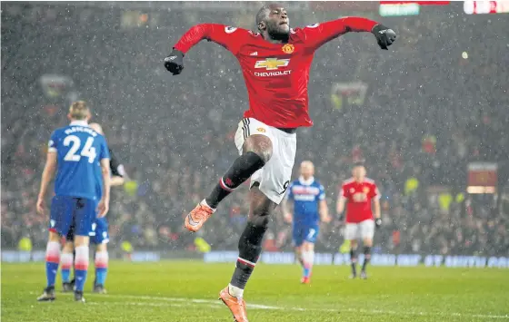  ??  ?? Manchester United’s Romelu Lukaku celebrates his goal against Stoke City.