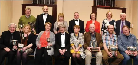  ??  ?? The winners of the confined section in the North Cork Drama Festival pictured with members of the organising committee and the adjudicato­r Tony McCleane-Fay.
