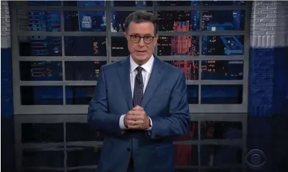  ?? Photograph: YouTube ?? Stephen Colbert on Trump’s 2024 speech: ‘He seems disinteres­ted, low energy, and frankly spent. That mob is gonna have to change their chant to “wake him up!”