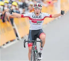  ?? AFP ?? Tadej Pogacar celebrates after winning a stage at the 2020 Tour de France.