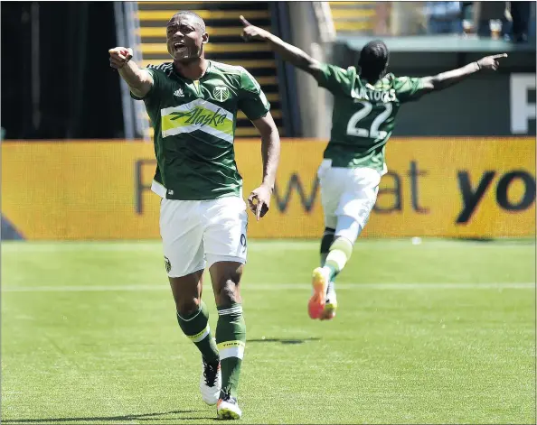  ?? — THE ASSOCIATED PRESS FILES ?? Fanendo Adi has seven goals for Portland. Will Caps striker Octavio Rivero be able to outshine the Timbers’ star?