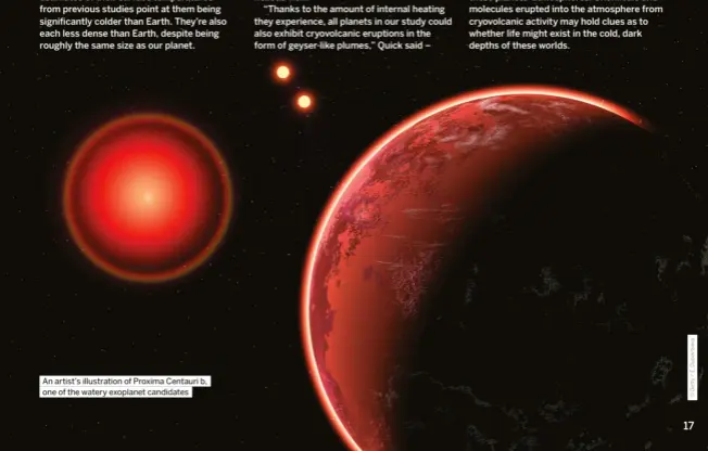  ?? ?? An artist’s illustrati­on of Proxima Centauri b, one of the watery exoplanet candidates