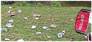  ?? PICTURES BY MARK ANDREWS ?? ‘DISGRACE’: Litter including empty cans, soiled nappies and disposable barbecues were left strewn all over Aylestone Meadows