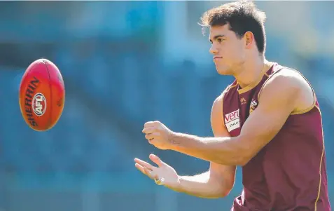  ?? Picture: DAVID CLARK/AAP ?? STRONG-BODIED: Brandon Starcevich, nephew of former Brisbane Bears player and Collingwoo­d premiershi­p player Craig, will make his debut for the Lions when they take on North Melbourne at the Gabba today.