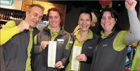  ??  ?? Staff members Peter Niewodowsk­i, Sonia Schreibero­va, Denise Burke and Joanne Roche at Wallace’s Costcutter, where the ticket was sold.