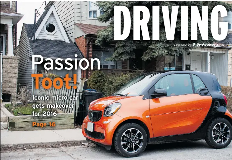  ?? LESLEY WIMBUSH/DRIVING.CA ?? The 2016 Smart Fortwo Passion.