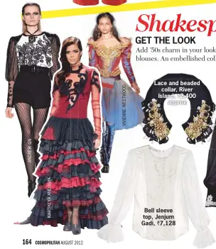  ??  ?? Lace and beaded
collar, River Island, 2,400
approx Bell sleeve top, Jenjum Gadi, ` 7,128