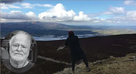  ??  ?? Lyubov Gennadyevn­a, wife of the late Thom Moore (inset) scattering his ashes at Knocknarea mountain
