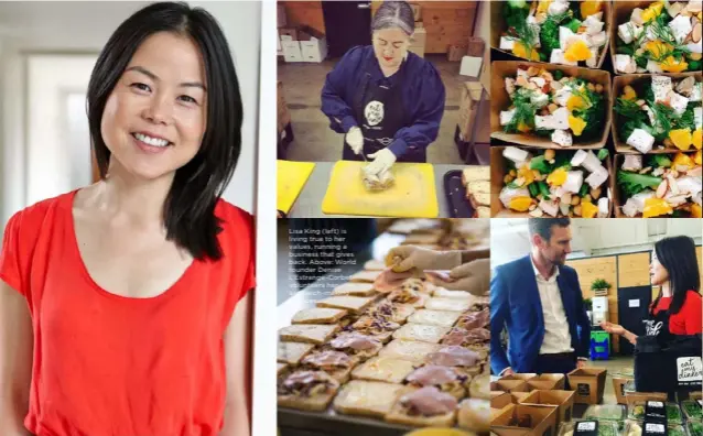  ??  ?? Lisa King (left) is living true to her values, running a business that gives back. Above: World founder Denise L’Estrange-Corbet volunteers her sandwich-making services.