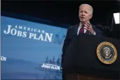  ?? EVAN VUCCI — THE ASSOCIATED PRESS ?? President Joe Biden speaks during an event on the American Jobs Plan in the South Court Auditorium on the White House campus in Washington on Wednesday.