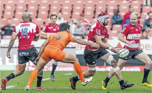  ?? Picture: Sydney Seshibedi/Gallo Images ?? Captain Warren Whiteley of the Lions with possession during the Super Rugby quarterfin­al against the Jaguares yesterday.