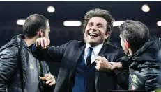  ??  ?? WEST BROMICH: Chelsea’s Italian head coach Antonio Conte celebrates victory after the English Premier League match between West Bromwich Albion and Chelsea at The Hawthorns stadium. — AFP