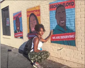  ??  ?? Artist Xaivier Ringer said she feels that her voice often comes more organicall­y through her art. She hopes bringing attention to the deaths of Ahmaud Arbery, Breonna Taylor and George Floyd in this way will get the community’s attention toward social change.