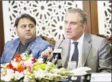  ?? (AP) ?? Pakistan Foreign Minister Shah Mahmood Qureshi (right), and Informatio­n Minister Fawad Chaudhry brief journalist­s about the upcoming visit by Saudi Arabia’s Crown Prince to Pakistan, in Islamabad, Pakistan on Feb 13.