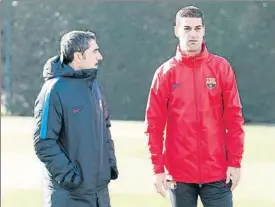  ?? FOTO: FCB ?? Gerard López se dejó ver por el entrenamie­nto del primer equipo y charló con Valverde