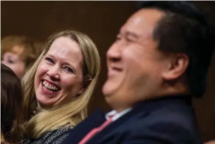  ?? Photograph: Tom Williams/CQ-Roll Call via Getty Images ?? James Ho and his wife Allyson during his Senate judiciary committee confirmati­on hearing in Washington DC on 15 November 2017.