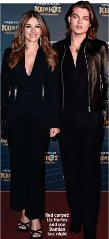  ?? ?? Red carpet: Liz Hurley and son Damian last night