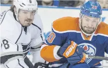  ?? EDMONTON JOURNAL/ FILES ?? Luke Gazdic, right, and his Oilers, put a dent in Drew Doughty and the Kings’ playoff hopes Tuesday with a 4- 2 win.