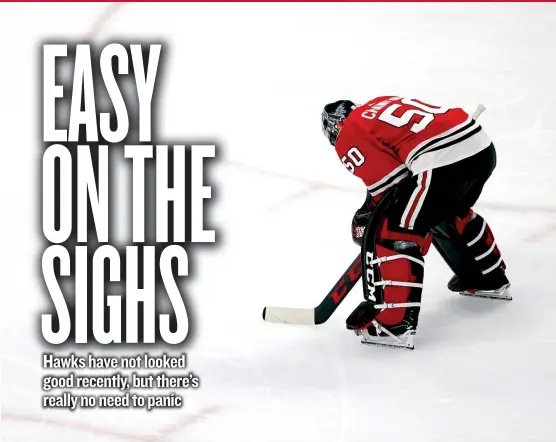  ?? | NAM Y. HUH/ AP ?? The Blackhawks have been relying too heavily on goaltender Corey Crawford, who has bailed them out recently when their play has been subpar.