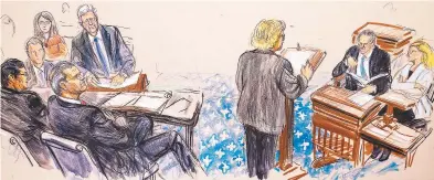  ?? DANA VERKOUTERE­N VIA AP ?? This artist sketch depicts House Democratic impeachmen­t manager Rep. Zoe Lofgren, D-Calif., addressing the Senate on Thurdsay, the second day of the impeachmen­t trial of President Donald Trump on charges of abuse of power and obstructio­n of Congress.