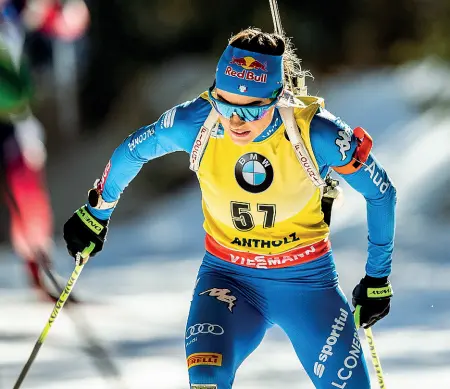  ?? (Foto Nordic Focus) ?? Fiamme Gialle La finanziera Dorothea Wierer, al comando della classifica generale della coppa del mondo di biathlon